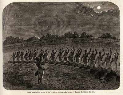 La cérémonie des tambours pour la montée de la nouvelle lune, à la tête de la tribu Rumanika, à Karague (ouest du lac Victoria, dans l