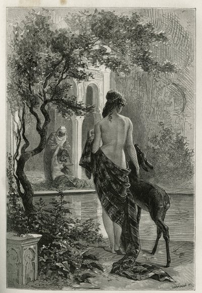 Un jardin à Fès, gravure par Emile Bayard, pour illustrer l