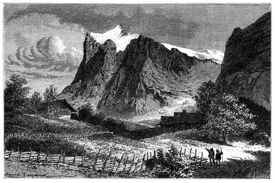 Vue des Alpes suisses. Illustration par Émile Bayard pour le livre Les Montagnes d
