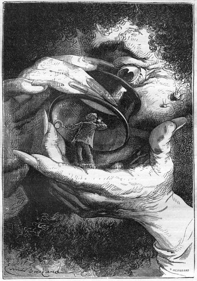 Illustration du roman de Jules Verne « Autour de la Lune », dessin par Emile Bayard, édition Hetzel/Voyages extraordinaires 1870. L