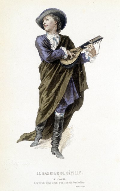 le Comte Almavira dans "Le barbier de Séville" dans "Oeuvres complètes de Beaumarchais", éd. Laplace Sanchez & cie, Paris - Emile Antoine Bayard