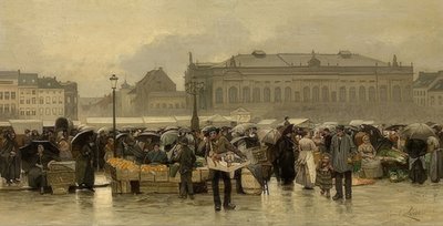 Le marché devant le théâtre à Anvers - Emile Claus