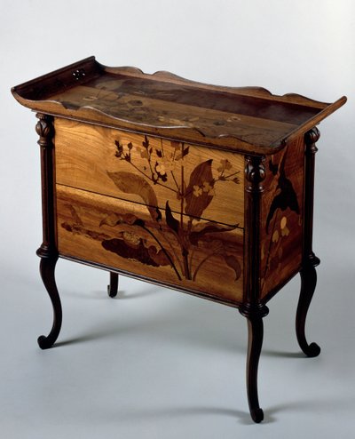 Commode de style Art Nouveau avec incrustations polychromes et plateau - Emile Galle
