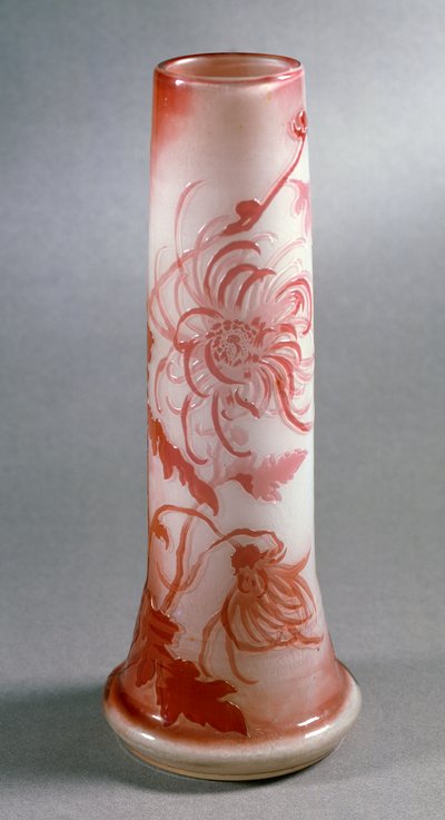 Vase double en verre avec décoration de chrysanthème rouge, vers 1900, France - Emile Galle