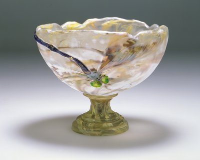 Coupe marqueterie intercalaire gravée, appliquée et superposée - Emile Galle