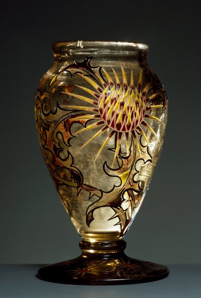Vase en verre fumé avec décorations en émail, vers 1890, par Émile Gallé, Nancy, France - Emile Galle