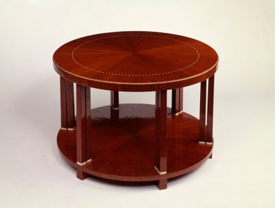 Table basse ronde à deux niveaux avec placage en palissandre, incrustée d
