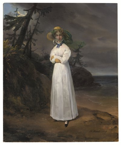 Portrait de la veuve Comtesse Jean-Henri-Louis Greffulhe dans un paysage - Emile Jean Horace Vernet