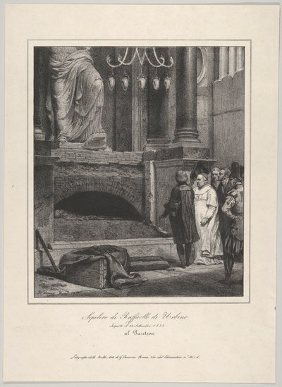 La tombe de Raphaël, ouverte le 14 septembre 1833, Panthéon, Rome - Emile Jean Horace Vernet