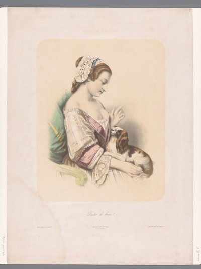 Jeune femme entraînant son chien de compagnie - Emile Lassalle