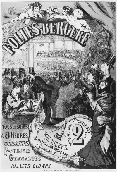 Affiche publicitaire pour les Folies Bergère, rue Richer, Paris, 1875 - Emile Levy