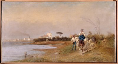 Paysans de Martigues en route pour la promenade Peinture par Emile Loubon (1809-1863) 19ème siècle - Emile Loubon