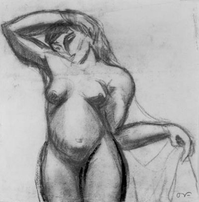 Étude de figure. Femme debout de face avec un drapé - Emile Othon Friesz
