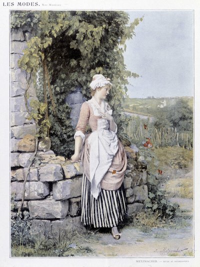 Femme seule attendant son rendez-vous - ill. de Metzmacher, v. 1900 - Emile Pierre Metzmacher