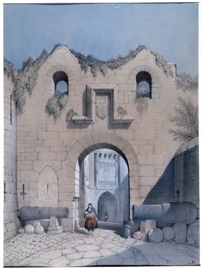 Vue de la porte du boulevard. Mont Saint Michel. Dessin par Emile Sagot. Musée Municipal d