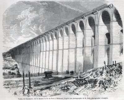 Viaduc de Chaumont sur la ligne de chemin de fer de Paris à Mulhouse. Gravure d
