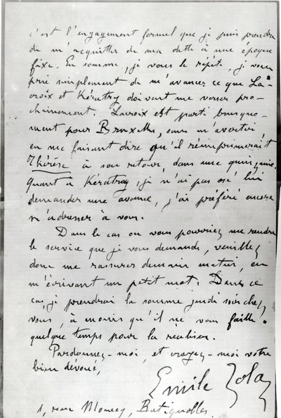 Lettre de Zola à Édouard Manet (1832-83) 1868 - Emile Zola