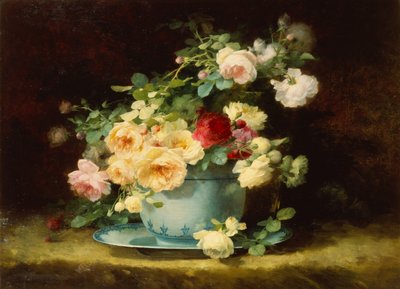 Roses dans un bol en porcelaine bleu et blanc - Emilie Vouga