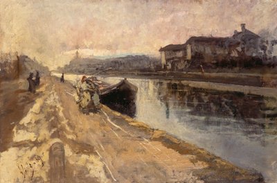 Gens du peuple le long du canal Naviglio - Emilio Gola