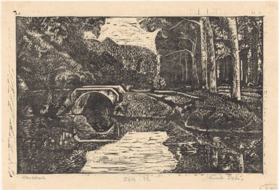 Pont sur un canal dans une forêt - Emilius Wilhelmus Dehé (signed by artist)