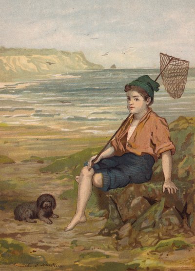 Garçon avec un filet de pêche au bord de la mer - Emily Jane Harding Andrews