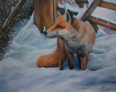 Renard dans la neige, 2021 (huile sur toile) - Emma Pewsey