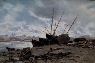 Bateaux échoués à Dieppe - Emmanuel Lansyer