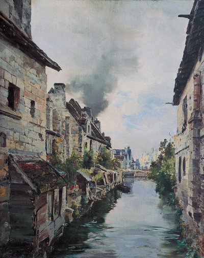 Le canal de Beaulieu, vue du pont sur la route de Loches à Beaulieu, 1891 - Emmanuel Lansyer