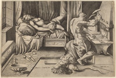 Vénus allongée avec Vulcain à sa forge - Enea Vico after Parmigianino