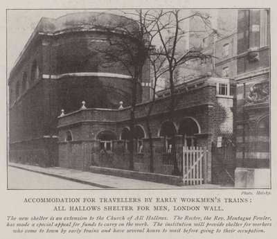 Hébergement pour les voyageurs par les premiers trains ouvriers, abri All Hallows pour hommes, London Wall - English Photographer