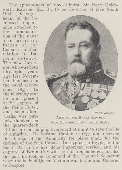 Amiral Sir Harry Rawson, nouveau gouverneur de la Nouvelle-Galles du Sud - English Photographer