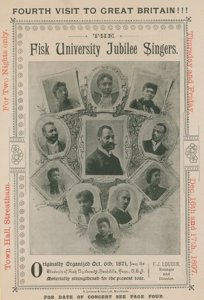 Annonce pour une apparition des Fisk University Jubilee Singers - English Photographer