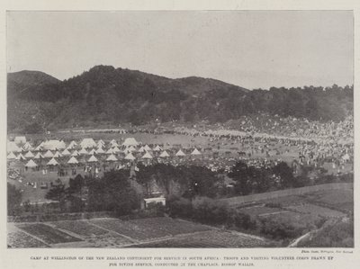 Camp à Wellington du contingent néo-zélandais pour le service en Afrique du Sud, troupes et corps de volontaires en visite alignés pour le service divin, conduit par l