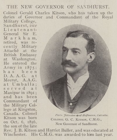 Colonel G C Kitson, CMG, nouveau gouverneur de Sandhurst - English Photographer