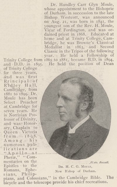 Dr H C G Moule, nouveau évêque de Durham - English Photographer
