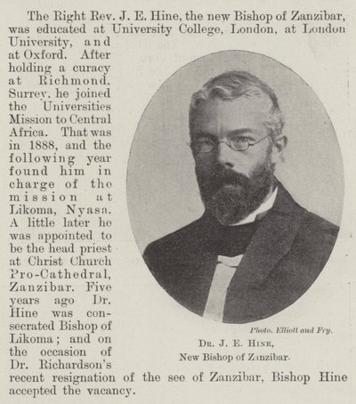 Dr J E Hine, nouveau évêque de Zanzibar - English Photographer