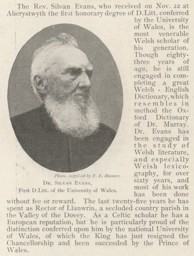 Dr Silvan Evans, premier DLitt de l