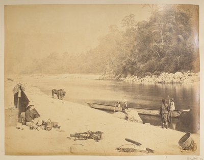 Ferry sur la Teesta, près de Bheerkotee. Vues de Darjeeling. 1870s - English Photographer