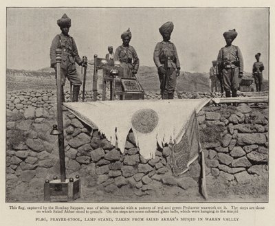Drapeau, prie-Dieu; pied de lampe; pris dans la mosquée de Saiad Akbar dans la vallée de Waran - English Photographer