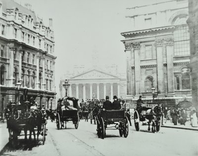 De Queen Victoria Street à Mansion House Street avec Royal Exchange, City de Londres, 1895 - English Photographer