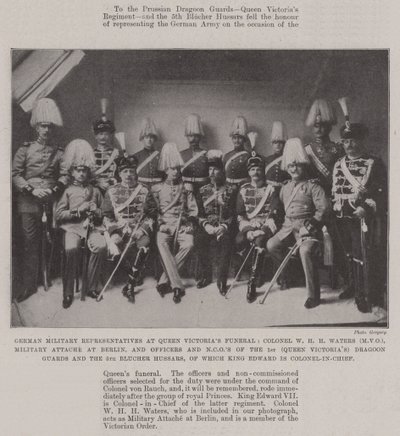 Représentants militaires allemands aux funérailles de la reine Victoria, Colonel W H H Waters (MVO), attaché militaire à Berlin, et officiers et sous-officiers des 1er (Queen Victoria