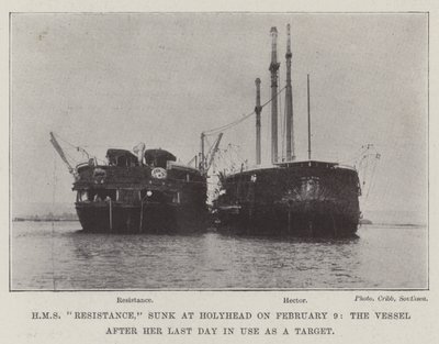 HMS Resistance, coulé à Holyhead le 9 février, le navire après son dernier jour d