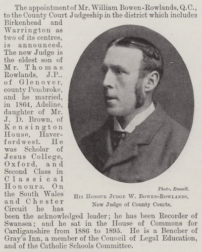 Son Honneur le juge W Bowen-Rowlands, nouveau juge des tribunaux de comté - English Photographer
