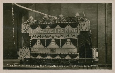 Tramway illuminé pour commémorer la visite du Roi et de la Reine à Oldham, 12 juillet 1913 - English Photographer