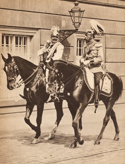Le roi George V et le Kaiser Wilhelm II quittant Potsdam pour assister à une revue des troupes en 1913, illustration tirée de 