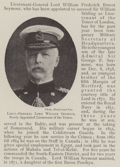 Lieutenant-général Lord William Seymour, nouvellement nommé lieutenant de la Tour - English Photographer