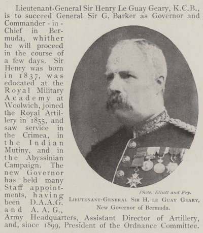 Lieutenant-général Sir H Le Guay Geary, nouveau gouverneur des Bermudes - English Photographer
