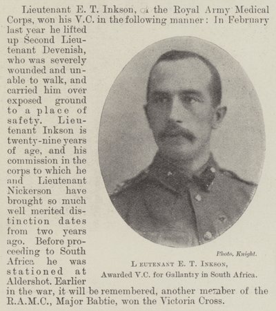 Lieutenant E T Inkson, récompensé par la VC pour bravoure en Afrique du Sud - English Photographer