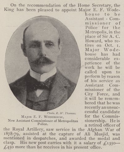 Major E F Wodehouse, nouveau commissaire adjoint de la police métropolitaine - English Photographer