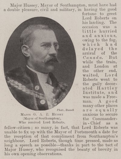 Major G A E Hussey (Maire de Southampton), qui a reçu Lord Roberts - English Photographer